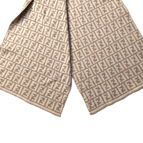 Vintage FENDI Light Beige & Cream Monogram Print Scarf - Picture 8 of 10